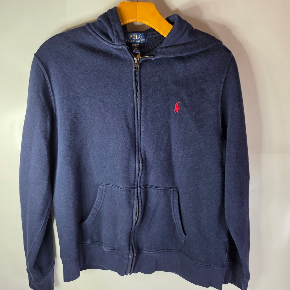 Polo Ralph Lauren Boys XL 18-20 Full Zip Hoodie Navy Blue Red Pony Fits Mens S M